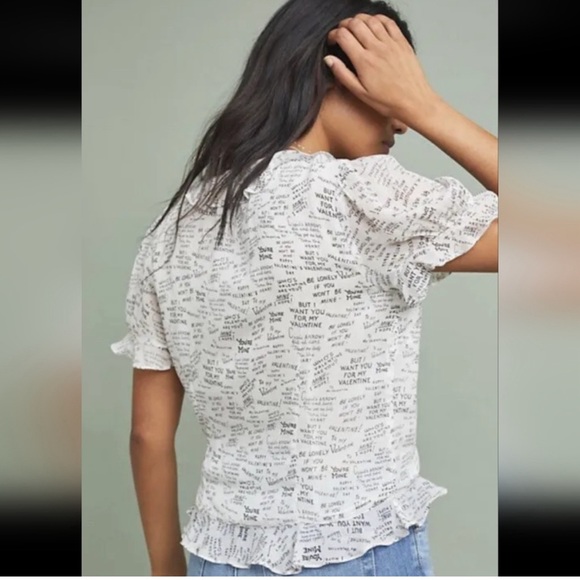 ❤️Meave by Anthropologie Love Note Ruffle Script Valentines Wrap Top, Sz 12 - Picture 3 of 10